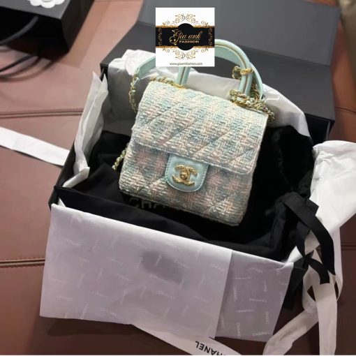 Túi Chanel Lắp Gập Mini Màu Xanh Nhạt Vip