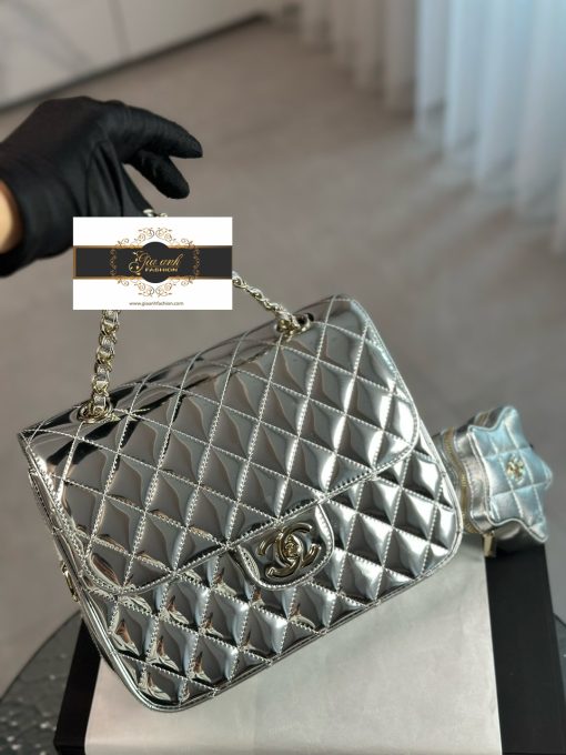 Túi Xách Chanel 24C Màu Bạc da bóng Siêu Cấp vip 23.5 cm