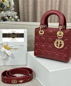 Túi Xách Dior Lady 5 Ô Vip Like Auth màu đỏ đậm 03