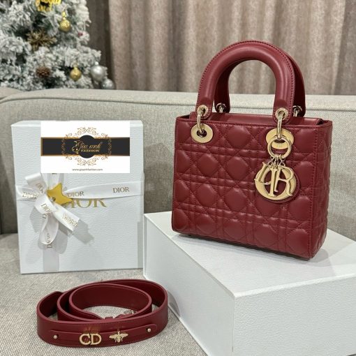 Túi Xách Dior Lady 5 Ô Vip Like Auth màu đỏ đậm 03