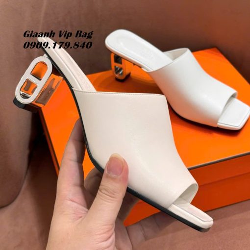 Dép Nữ Hermes Chuẩn Auth cao 6 cm màu trắng Hàng Hiệu Vip 02