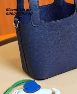 Túi Hermes Picotin Da Đà Điểu 14 màu xanh Blue jean