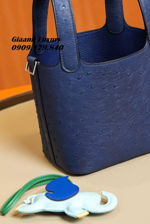 Túi Hermes Picotin Da Đà Điểu 14 màu xanh Blue jean