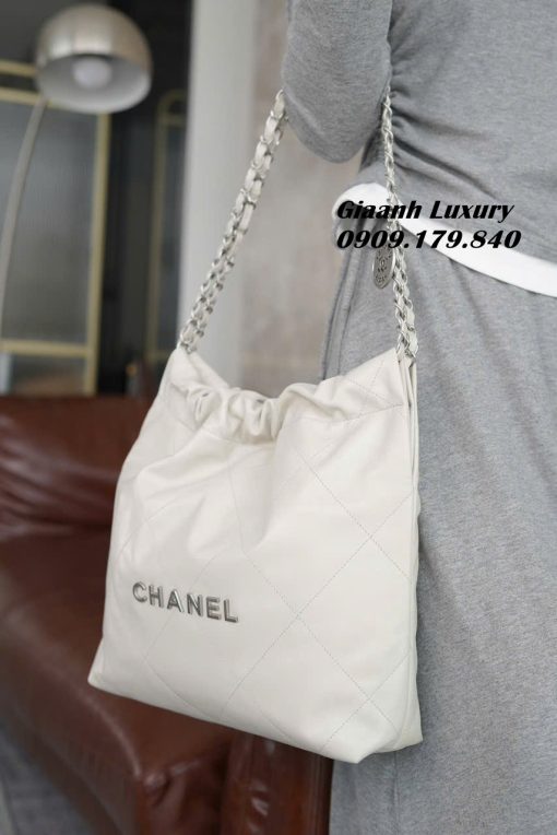 Giaanhluxury chuyên Túi Xách Chanel 22 Da Bê Hàng Hiệu Màu Trắng Kem