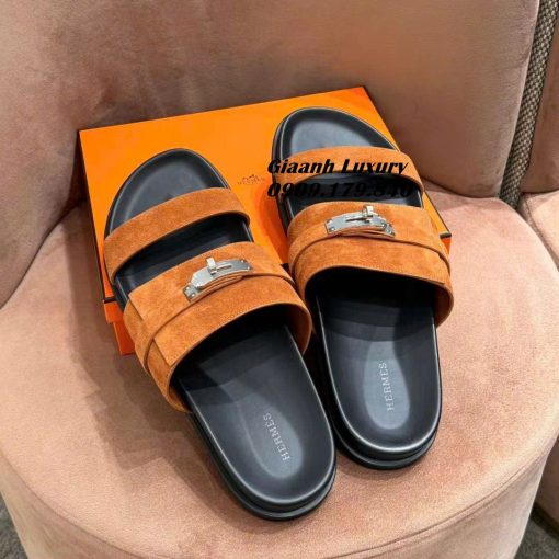 Dép Nam Sandal Hermes Da bò con cao cấp 02