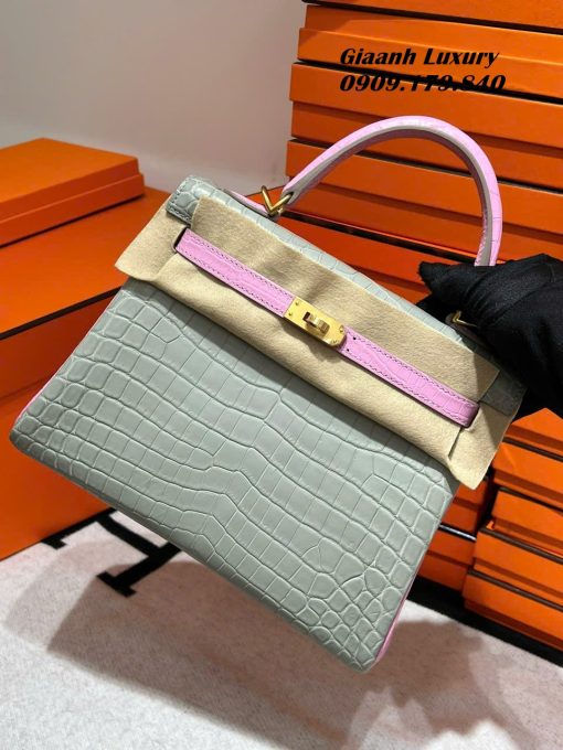 Túi Hermes Kelly Da Cá Sấu 25 cm Mix Màu Hàng Hiệu 01