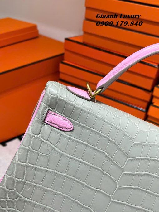 Túi Hermes Kelly Da Cá Sấu 25 cm Mix Màu Hàng Hiệu