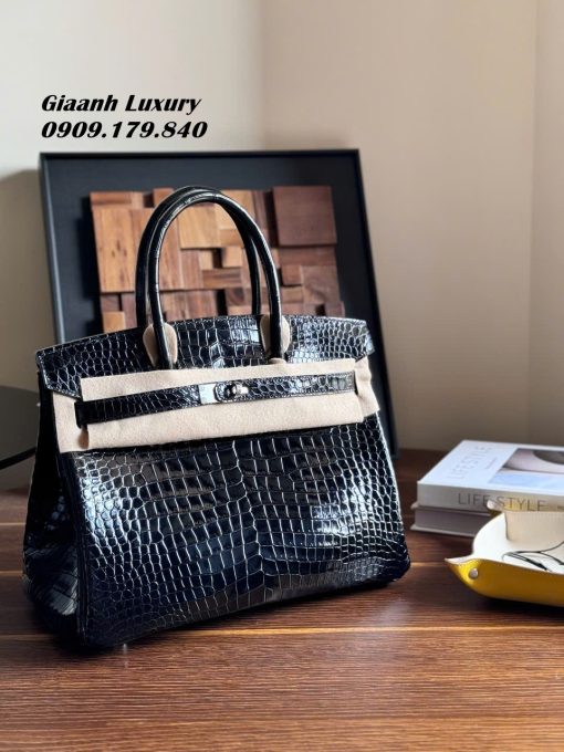 Túi Xách Hermes Da Cá Sấu Bóng Like Auth size 30 cm 03