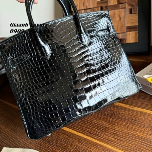 Túi Xách Hermes Da Cá Sấu Bóng Màu Đen hàng hiệu Luxury