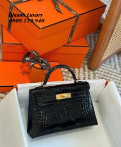 Túi Xách Hermes Kelly mini 19 cm da cá sấu màu đen