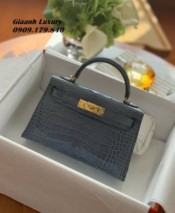 Túi Xách Hermes Kelly mini 19 cm da cá sấu màu xám grey 06