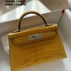 Túi Xách Hermes Kelly mini 19 cm da cá sấu màu vàng 09