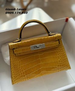 Túi Xách Hermes Kelly mini 19 cm da cá sấu màu vàng 09