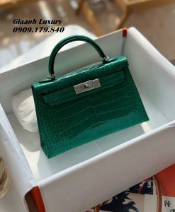 Túi Xách Hermes Kelly mini 19 cm da cá sấu Màu xanh lá 03