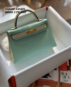 Túi Xách Hermes Kelly mini 19 cm da cá sấu mix hai màu 05