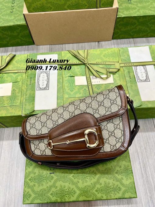 Những Màu Túi Xách Gucci Horsebit Lệch New 2024 họa tiết monnogram viền nâu