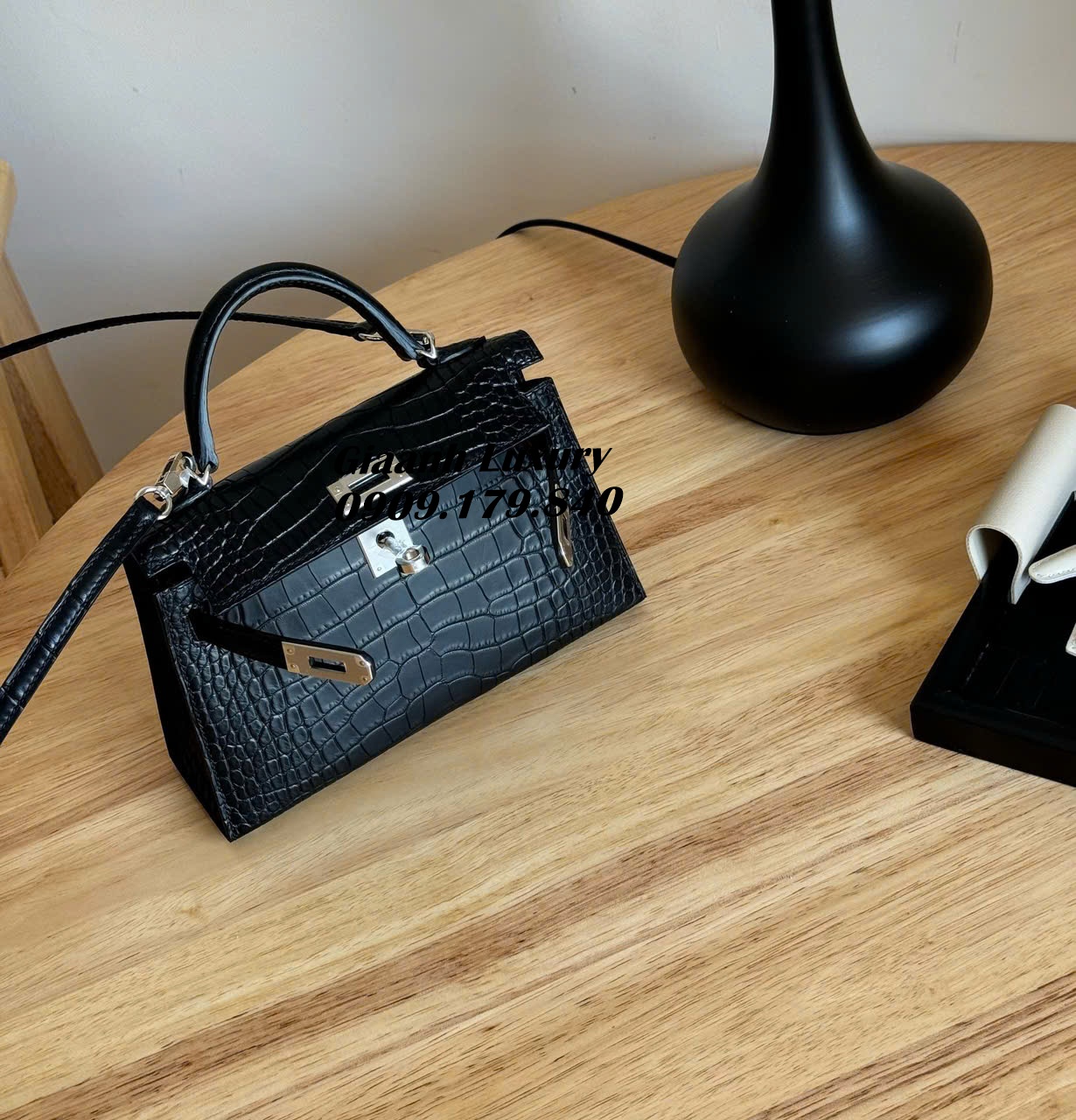 Những Màu Túi Xách Hermes Kelly Da Cá Sấu Vip màu đen 05