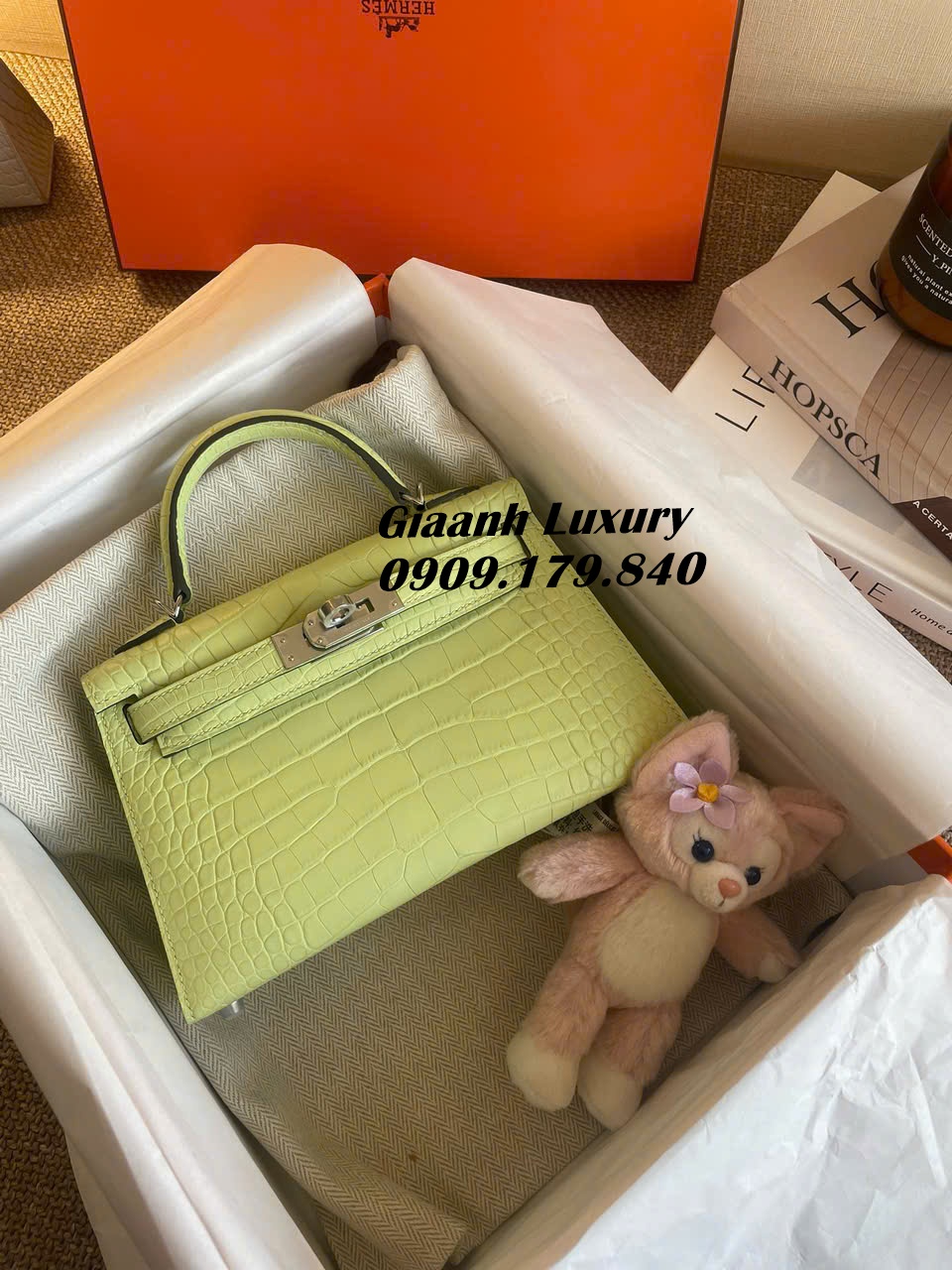 Những Màu Túi Xách Hermes Kelly Da Cá Sấu Vip màu xanh 07