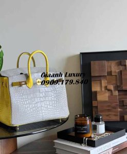 Những Màu Túi Hermes Birkin Da Cá Sấu Mix Hai Màu Xám Vàng