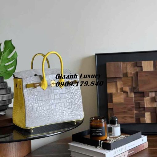 Những Màu Túi Hermes Birkin Da Cá Sấu Mix Hai Màu Xám Vàng