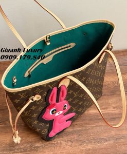 Túi LV Neverfull Thỏ Hồng Luxury Cao Cấp Monogram Lót xanh new 2024