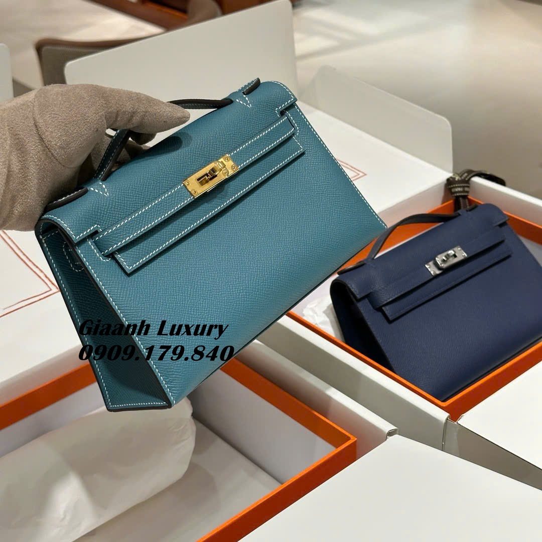 Những Màu Túi Xách Hermes Kelly Pochette Màu Xanh Blue Jean