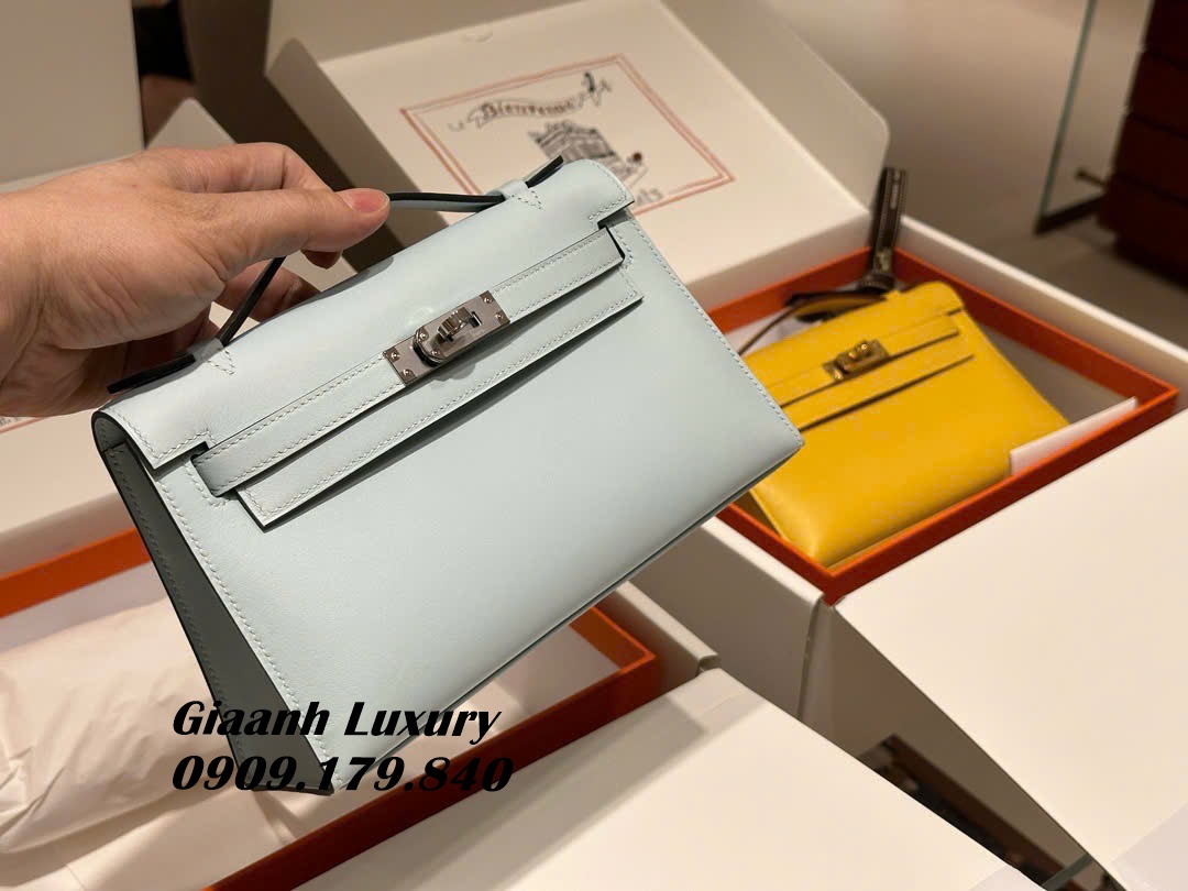 Những Màu Túi Xách Hermes Kelly Pochette màu Xám Xanh