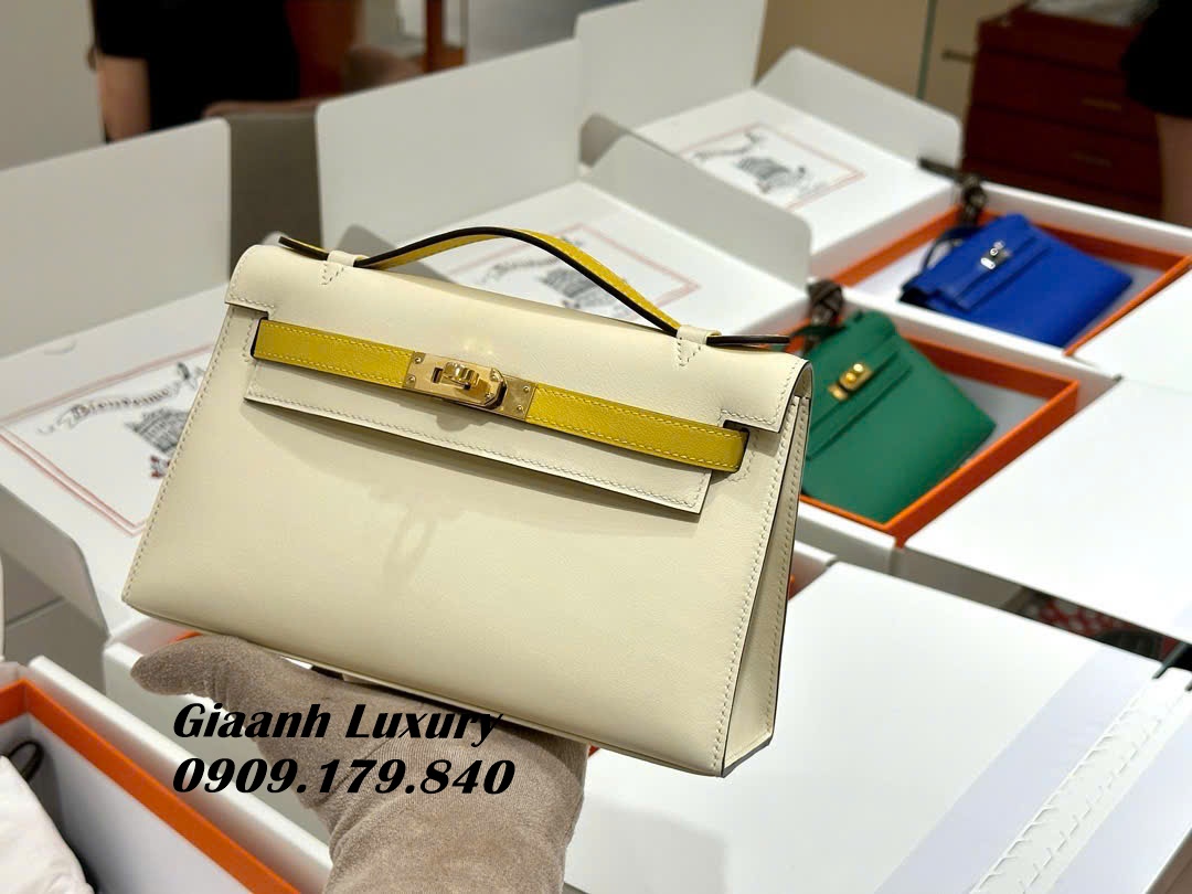 Những Màu Túi Xách Hermes Kelly Pochette Mix màu trắng vàng