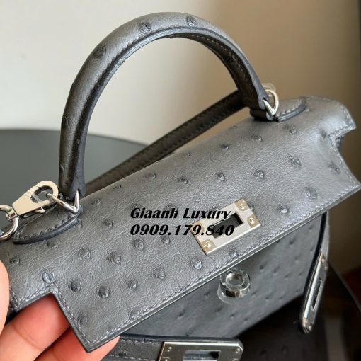 Túi Hermes Kelly Mini Da Đà Điểu Replica 01