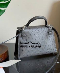 Túi Hermes Kelly Mini 19 CM Da Đà Điểu màu xám Nhập khẩu 1