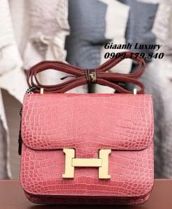 Túi Hermès Constance 18 Da Cá Sấu Bóng Màu Terre Cuite Like Auth 03