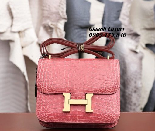 Túi Hermès Constance 18 Da Cá Sấu Bóng Màu Terre Cuite Like Auth 03