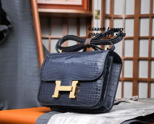 Túi Hermes constance 18 Da Cá Sấu Blue Tempete 01