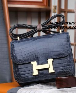 Túi Hermes constance 18 Da Cá Sấu Blue Tempete 02