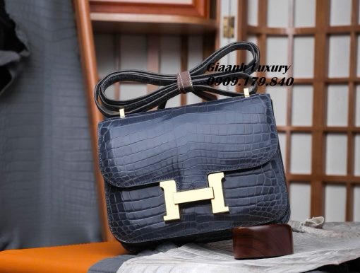 Túi Hermes constance 18 Da Cá Sấu Blue Tempete 02