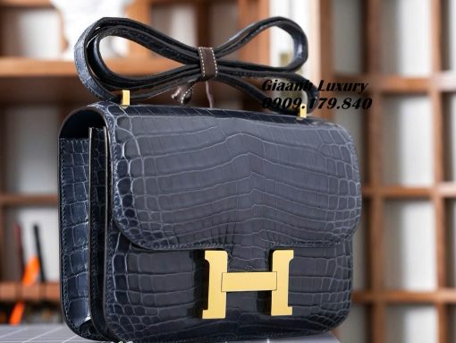 Túi Hermes constance 18 Da Cá Sấu Blue Tempete 03