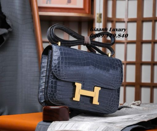 Túi Hermes constance 18 Da Cá Sấu Blue Tempete 05