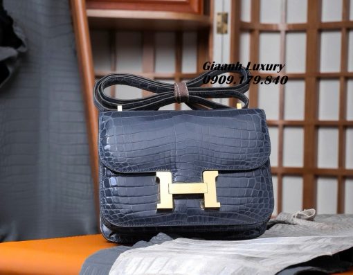 Túi Hermes constance 18 Da Cá Sấu Blue Tempete 04