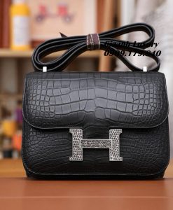 Túi Hermes Constance Da Cá Sấu Mờ Màu Noir Vip 03