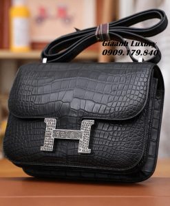 Túi Hermes Constance Da Cá Sấu Mờ Màu Noir Vip 02