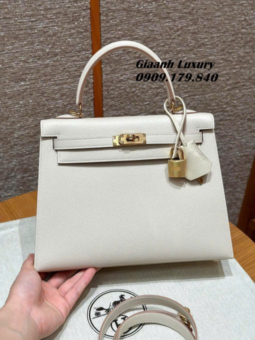 Túi Hermes Kelly 25 Màu Trắng Da Epsom Siêu Cấp Vip 03