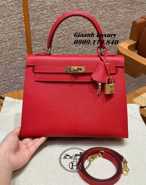 Túi Hermes Kelly 25 cm Da Epsom Màu Đỏ Siêu Cấp Vip 01