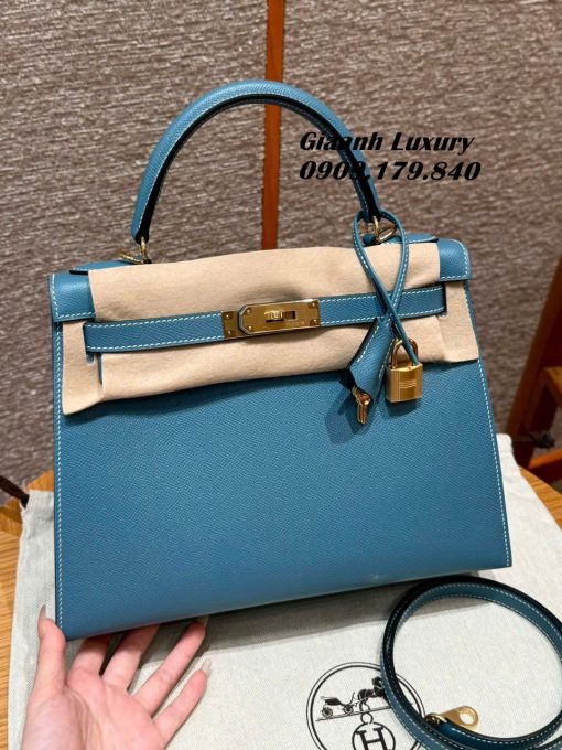 Túi Hermes Kelly Epsom Màu Blue Jean Siêu Cấp Vip01