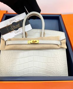 Túi Hermes Birkin 20 cm Da Cá Sấu Luxury Màu Trắng kem 03