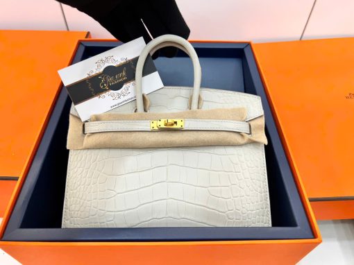 Túi Hermes Birkin 20 cm Da Cá Sấu Luxury Màu Trắng kem 03