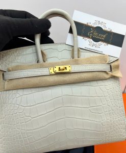 Túi Hermes Birkin 20 cm Da Cá Sấu Luxury Màu Trắng kem 04