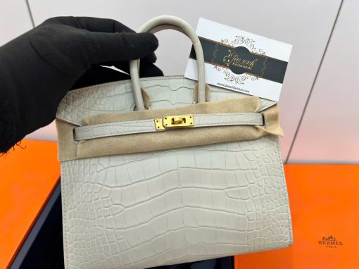 Túi Hermes Birkin 20 cm Da Cá Sấu Luxury Màu Trắng kem 04