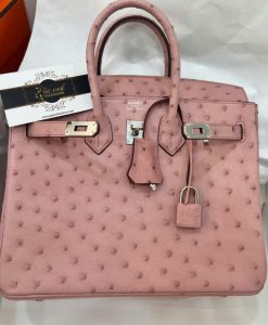 Túi Hermes Birkin Da Đà Điểu Màu Hồng Vip Like Auth 02