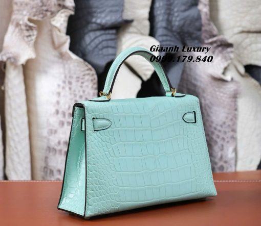 Túi xách Hermès Kelly Matte Alligator màu 6U Vert d’Eau Vip 4