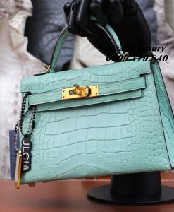 Túi xách Hermès Kelly Matte Alligator màu 6U Vert d’Eau Vip 03